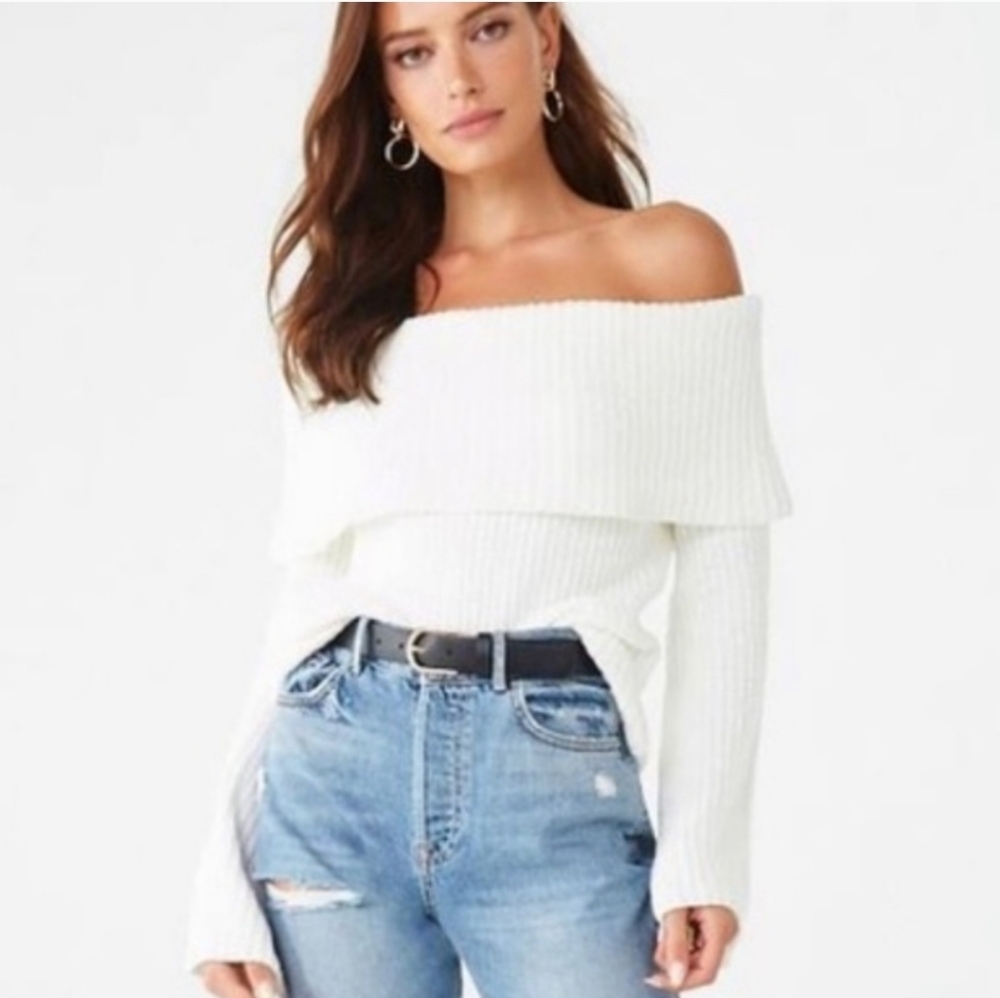 Forever 21 Off-Shoulder White Sweater